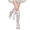 Calcetines con Lazo Grande de Cinta para Mujer color blanco cremoso Calcetines de Verano a Media Pantorrilla Medias Lolita de Seda Blanca JK