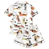 Cardigan Transfronterizo Europeo y Americano de Seda de Leche con Estampado de Colores Claros para Mujer, Conjunto Casual Transpirable de Manga Corta y Shorts para el Hogar