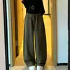 Calça Esportiva Loose Petite de Cintura Alta Afunilada com Cordão Outono Casual Sweatpants com Caimento