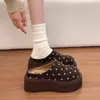 Nuevas Zapatillas de Media Piel con Forro de Felpa, Puntos de Pedrería, Suela Gruesa, Elevadoras, Estilo Perezoso Slip-On, Cubre-Cabeza, para Mujer, Uso en Exteriores, Zapatillas Birkenstock