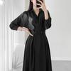 Gran Número de Tallas Listas Siguen el Nuevo Estilo Coreano Ins Otoño Temprano Vestido de Cintura Estilo Camisa Retro Vestido Plisado para Mujer