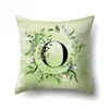 Funda de almohada de poliéster decoración de coche hojas verdes frescas 26 letras inglesas impresas funda de cojín QTB38