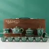 Conjunto Completo de Conjunto de Chá Kung Fu com Padrão de Rachaduras Ru Kiln e Ge Kiln para Uso no Escritório e em Casa, Incluindo Gaiwan, Bule e Caixa de Presente para Eventos Corporativos
