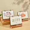 Calendario de Escritorio Acrílico con Marco de Madera Año del Cordero 2027, Calendario Mensual Estilo Chino, Regalo de Año Nuevo Corporativo para Amigos
