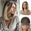 Peluca de Encaje Frontal 13*4 Tejida a Mano con Fibra de Alta Temperatura, Peluca Bob Corto Dorado Degradado para Mujeres, Cobertura Completa de la Cabeza