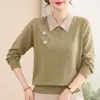 Suéter de Tricô Solto de Manga Longa de Outono da Mamãe, Blusa Rejuvenescedora para Mulheres de Meia-Idade e Idosas, Blusa de Outono e Inverno com Temperamento