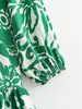 Ahora 2024 Estilo Europeo y Americano Nuevo Vestido Holgado de Manga Larga Verde Estampado para Mujer 1960