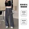 Pantalones deportivos de algodón estilo americano para mujer, otoño e invierno, de cintura alta, holgados, bordados, de pierna ancha