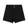 Shorts de mezclilla versátiles de talla grande en color café y negro para mujer, de verano, elásticos, de cintura alta, adelgazantes, de pierna recta, ajustados, tipo hot pants