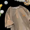 Camiseta de manga curta de seda branca gelada para meninos, nova marca da moda de verão 2025, solta, pesada, de rua principal, com meia manga, roupas