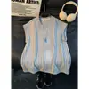 Chaleco de punto con cuello en V y estampado de espiga estilo americano para hombre, camiseta sin mangas holgada de moda para verano, camiseta sin mangas de estilo casual para hombre