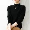 Nueva Hermosa Camiseta Básica de Temperamento Semi-Alta para Mujer Ropa Interior Ajustada Suéter de Punto Manga Larga Otoño Invierno Suéter Negro Talla Única