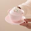 Tazón de té Sancai con flor de amasado de polvo de melocotón, taza individual de té de kung fu de cerámica hecha a mano de alta calidad para el hogar, tazón de té de gran tamaño