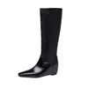 Botas altas slip-on con plataforma interior para aumentar altura, punta cuadrada pequeña, caña alta para mujer, talla grande, botas de otoño e invierno, comercio exterior 168-29