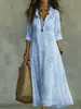 Moda Primavera/Verano 2026 Vestido Largo Estampado de Encaje y Algodón-Lino para Plataformas de Comercio Electrónico Independientes Amazon AliExpress