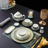 Nuevo Juego de Vajilla para Restaurante de Hotel Estilo Chino Antiguo, Juego Completo de Tazones de Arroz, Platos y Cucharas de Porcelana Ósea, Juego de Cuatro Piezas