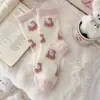 Calcetines para Mujer Dibujo Animado Kt Calcetines de Terciopelo Australiano Otoño e Invierno Rosados Lindos Peludos Media Pantorrilla Algodón Calcetines para Casa Calientes para Dormir