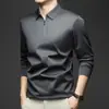 8012 Fornecimento Exclusivo Transfronteiriço da Fábrica de Origem [Design com Gola com Zíper] Camisa Polo Masculina de Manga Longa Cor Sólida Outono/Inverno
