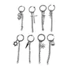 Pendientes de acero de titanio para hombre transfronterizos japoneses y coreanos Tachuelas de dragón chino Clip para oreja sin perforar Pendientes de cadena con borla Hot Wheel