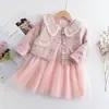 Conjunto de Outono para Meninas 2026: Conjunto de Duas Peças para Menina: Casaco Xadrez Estilo Chanel, Vestido, Colete, Saia de Renda, Vestido de Princesa