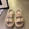 Slippers de felpa con suela gruesa talla grande transfronterizos para mujer, nuevos de otoño e invierno 2024, moda, hebilla de cuero, zapatillas de algodón peludo
