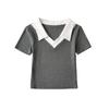 Camiseta de Manga Corta con Cuello Polo de Corte Slim a la Moda con Bloques de Color para Mujer, Top Básico Versátil de Punto