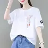 Comércio Exterior Transfronteiriço Moda Camiseta Manga Curta Gola Redonda Feminina Novo Estilo Quente Rejuvenescedor Roupas de Verão para Mães Soltas Emagrecedoras Tendência
