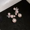 Lágrimas de Sirena Zirconia Vintage Aretes de Perla con Lazo Aretes Elegantes Franceses Aretes de Lujo Ligero de Gama Alta para Mujer