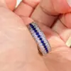 Sucesso de transmissão ao vivo no TikTok: Anel turquesa azul cravejado de diamantes em três fileiras, estilo vintage, anel aberto elegante de princesa para mulheres