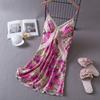Camisón de Verano para Mujer Cuello en V Sexy Tirantes Finos Pijama de Seda Helada para Mujer Encaje Falda Deseo Puro Seda Francesa Ropa para el Hogar