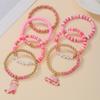 Nuevo Pulsera Elástica Apilada Rosa Moda Estilo Vaquero Occidental Decorada a Mano con Cuentas de Letras de Arcilla Blanda para Mujeres
