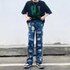 Pantalones vaqueros rectos con parche bordado resistente de estilo nicho de calle estadounidense, pantalones largos sueltos de marca de moda de calle principal para hombres y mujeres, estilo hip hop