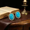 Pendientes Ovalados Retro Sencillos Incrustados con Diamantes, Pendientes de Estilo de Corte de Nicho, Pendientes de Moda y de Alta Gama al por Mayor