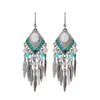 Pendientes Geométricos de Hoja Bohemios, Pendientes Largos con Borla Retro Personalizados, Joyería de Oreja Étnica de Plata, Venta Caliente en Stock al por Mayor