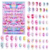 Conjunto de arte para unhas infantil com tema de frutas e animais, 120 peças, pronto, adesivos de unha fofos, pontas de unha postiças feitas à mão