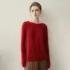 Camiseta feminina básica de mistura de seda-caxemira-seda com gola redonda e mangas compridas, novo estilo de outono, top liso confortável e macio