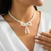 Joyería Transfronteriza Europea y Americana Más Vendida Collar de Perlas de Lujo Ligero Estilo Dulce y Fresco Cadena para Clavícula con Lazo de Cinta Amor