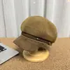 2026 Nuevo Boina Octagonal Estilo Retro Británico Japonés para Mujer, Otoño e Invierno, Circunferencia de Cabeza Grande, Gorra de Periodista Adelgazante
