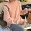 Outono/Inverno 2026 Novo Estilo Coreano Estilo Preguiçoso Versátil Macio Quente Gola Redonda Tricô Falso de Pelo de Mínk Suéter Feminino Tendência