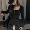 Camiseta Interior Blanca para Mujer en Otoño e Invierno, Cuello Cuadrado, Diseño Adelgazante, Capa Base de Nicho, Camiseta de Manga Larga Cálida de Imitación Cachemir