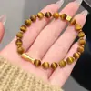 Pulsera de Peces Dorados Pequeños con Cuentas de Piedra Ojo de Tigre de la Suerte, Estilo Nuevo, Nicho, Gama Alta, Retro, Versátil, Pulsera de Temperamento