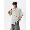 Camisa Rayada Bordada de Manga Corta en Color Azul Claro, Estilo Japonés, Talla Grande para Hombre, Nuevo Diseño de Verano