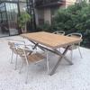 Mesa e cadeira de varanda ao ar livre, combinação de três peças, assento de lazer do pátio, alumínio moderno mesa de madeira de plástico simples e cadeira