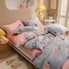 Juego de Ropa de Cama de Franela Gruesa de Algodón Puro de Cuatro Piezas Ropa de Cama 100% Algodón Otoño e Invierno Funda Nórdica Sábana Sábana Ajustable Juego de Tres Piezas