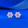 Mu Jing Aretes de Plata de Ley S925 con Forma de Flor de Seis Pétalos para Mujer Zafiro Rosa Azul Paraíba Cultivado Espinela Azul Redonda de 4.0 mm