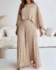 207 Conjunto de Mujer Estilo Europeo y Americano Nuevo de Amazon: Blusa tipo capa + Top bandeau elástico + Pantalones de pierna ancha Conjunto de tres piezas para mujer