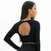 Camiseta de Yoga Transfronteiriça Top de Yoga sem Costura Costas Abertas Manga Longa Alta Elasticidade Ajustado ao Corpo Roupa Esportiva para Corrida Fitness