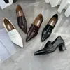 Versión de Piel de Vaca~Zapatos de Cuero Elegantes de Punta Fina con Tacón Grueso Estilo Retro para Mujer, Mocasines Slip-On Versátiles para el Trabajo, Zapatos de Vestir de un Solo Color Estilo Francés