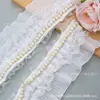 Encaje de Perlas de 9 cm de Ancho con Borde de Volantes Hecho a Mano DIY Material para Falda de Vestido de Boda, Cuello, Puño