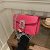Bolsa da Moda Feminina 2025 Novo Estilo Elegante Estilo Ocidental Bolsa de Corrente Texturizada Bolsa Transversal Bolsa de Ombro Único Fecho de Diamante Bolsa Quadrada Pequena
